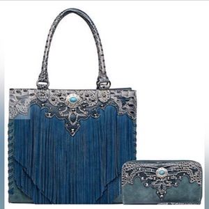Western Style Cowgirl Fringe Handbag Wallet Set